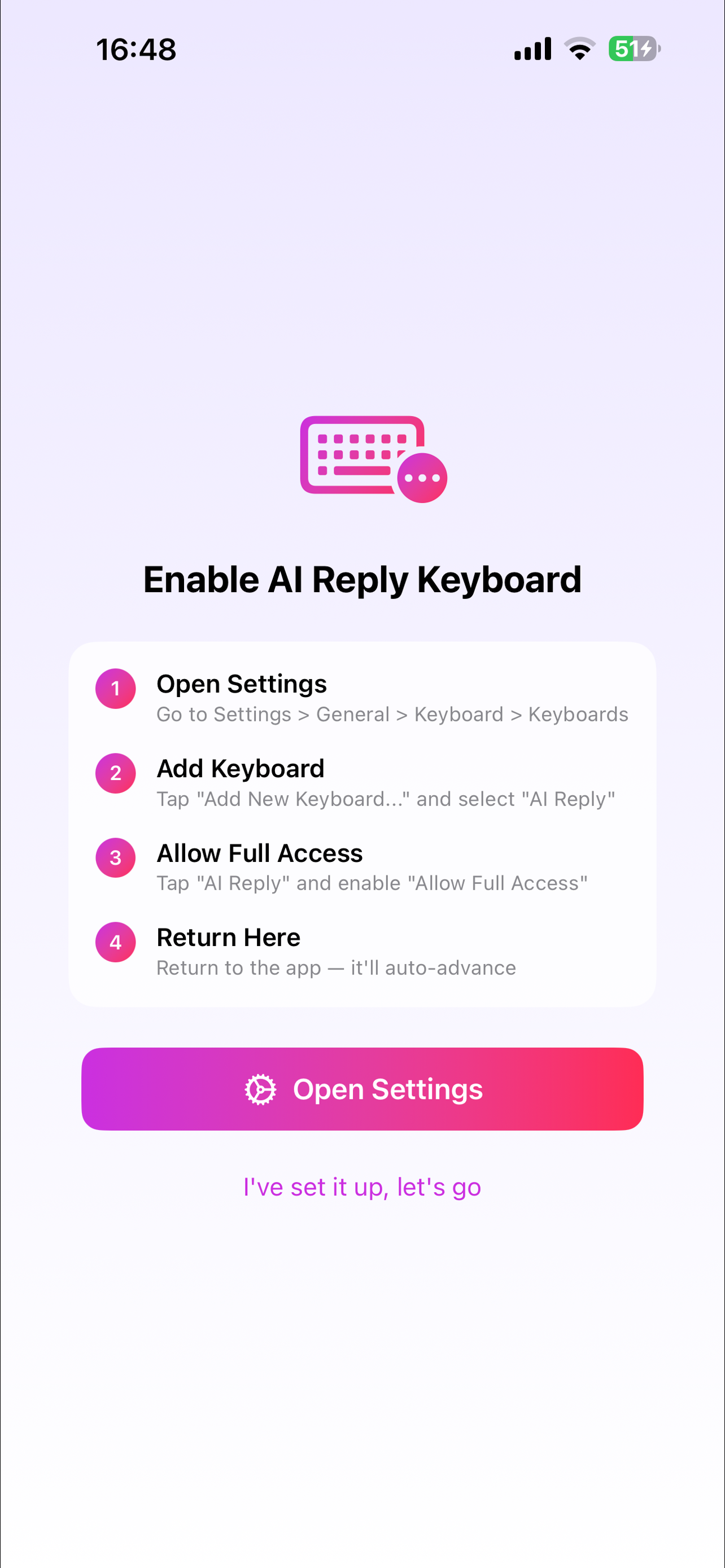 AI Reply keyboard in action