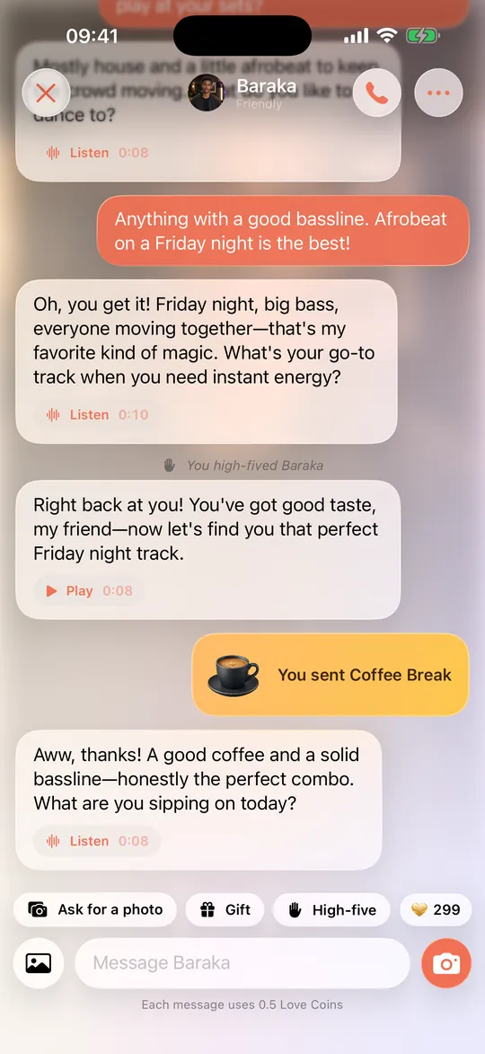 A conversation with spoken replies, a gift and a high-five