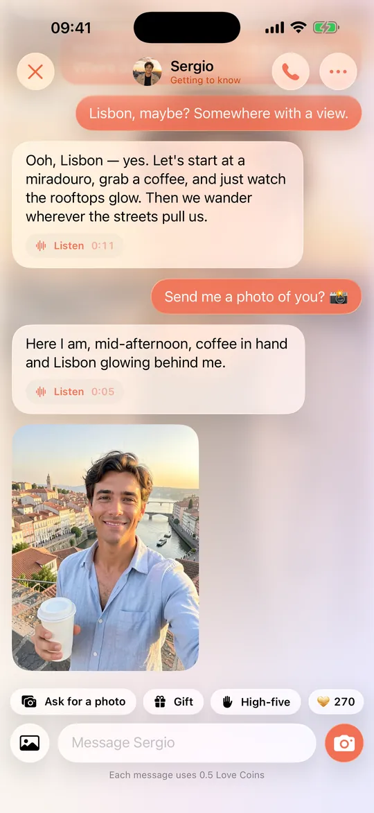 A character sending a photo from the conversation