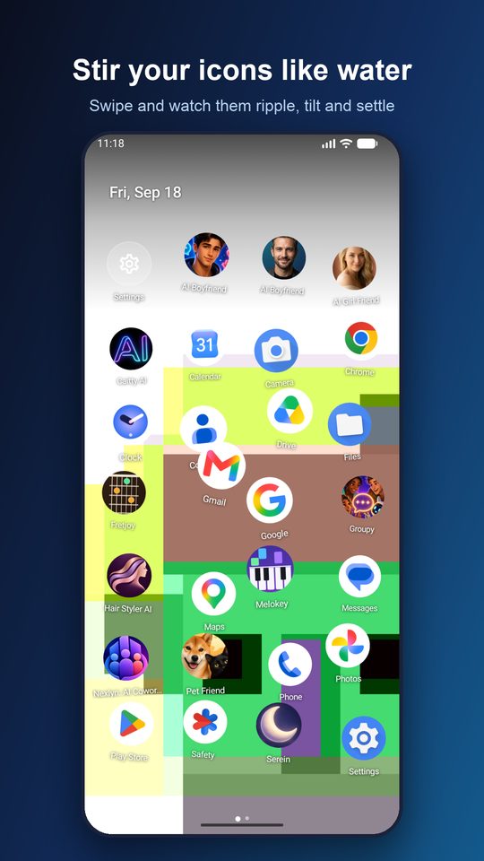 Icons rippling like water after a swipe