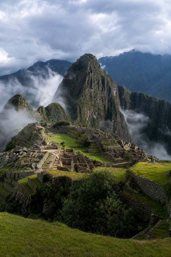 Machu Picchu terraces with Huayna Picchu behind